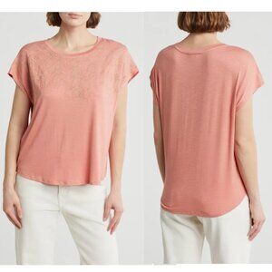 NWT New $99 Adrianna Papell Floral Embroidered Short Sleeve T-Shirt Size XL